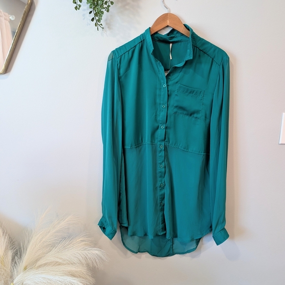 Free People Green Long Sleeve Dress Shirt - Picture 1 of 10